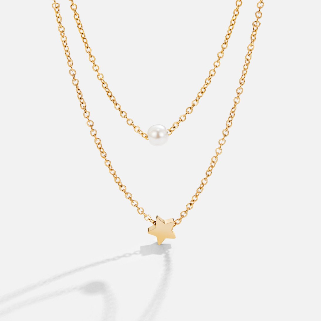 Gelaagde Gouden Ster & Parel Ketting Hoofdafbeelding