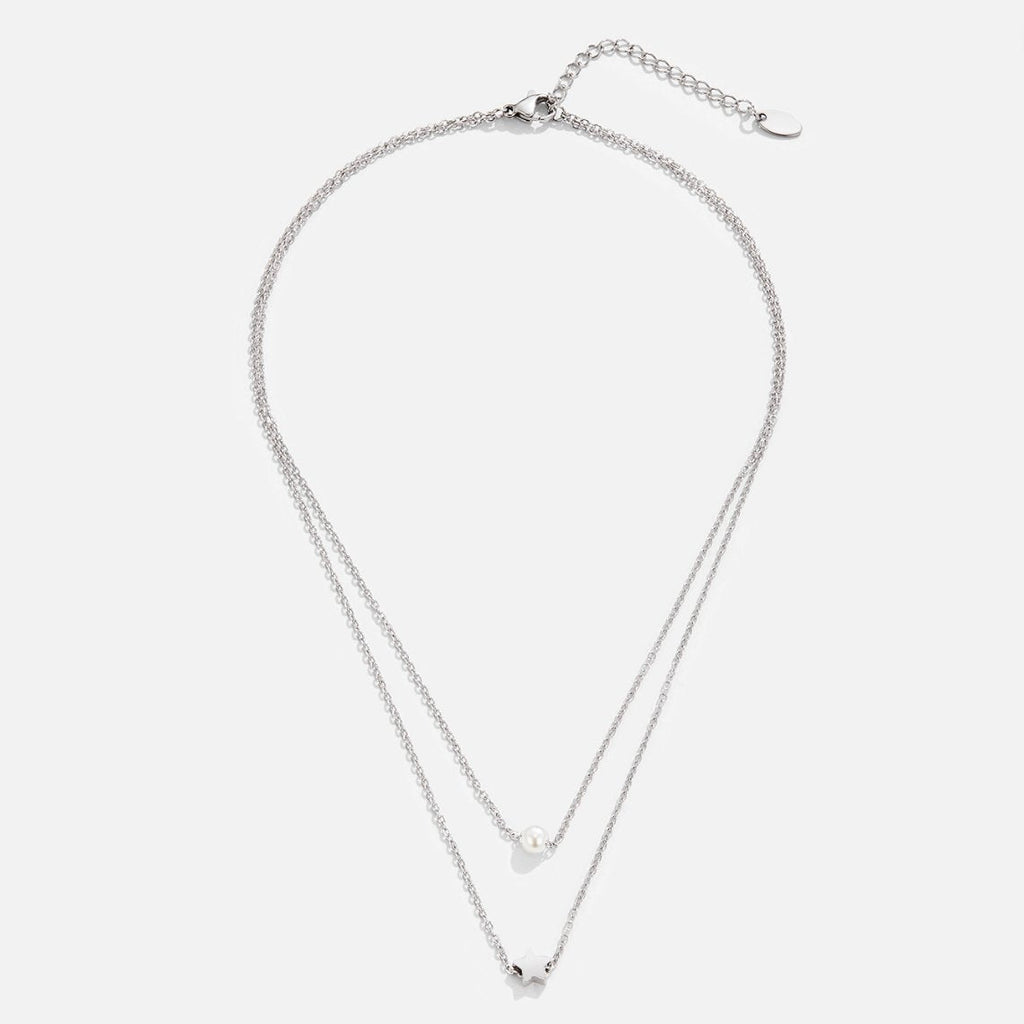Gelaagde Zilveren Ster & Parel Ketting