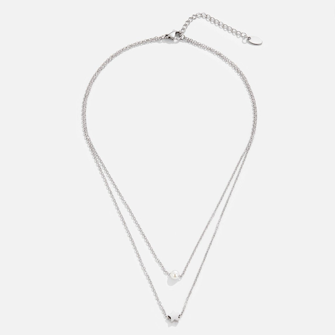 Gelaagde Zilveren Ster & Parel Ketting