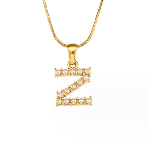 Gouden Letter Parel Charm Ketting