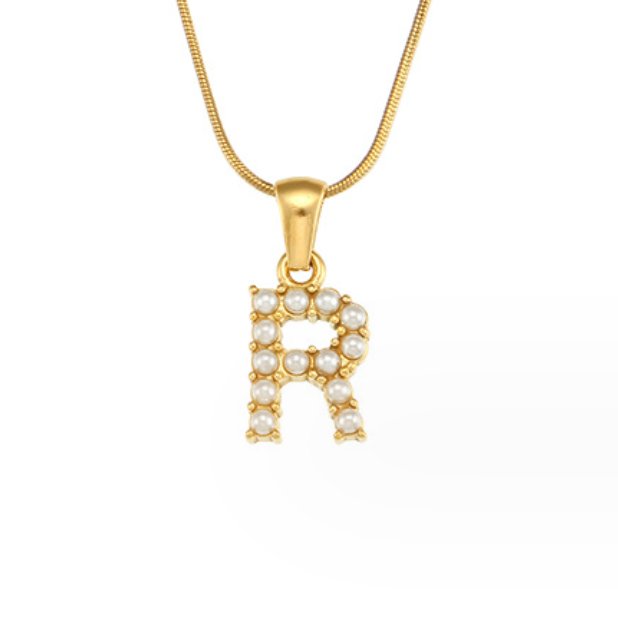 Gouden Letter Parel Charm Ketting