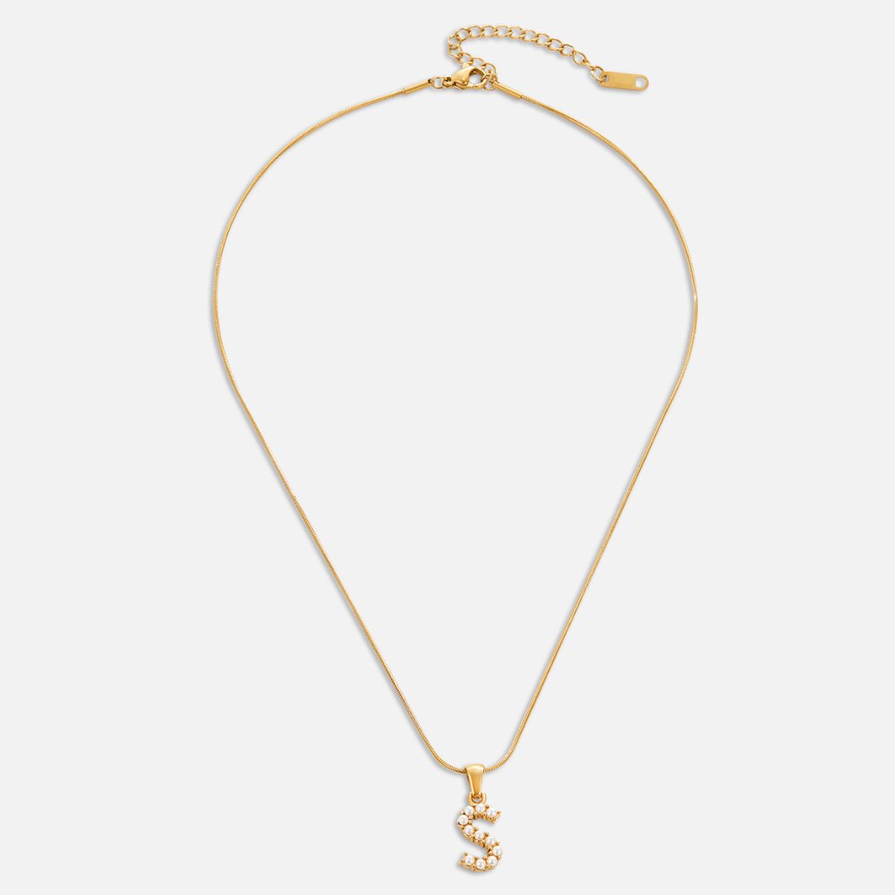 Gouden Letter Parel Charm Ketting