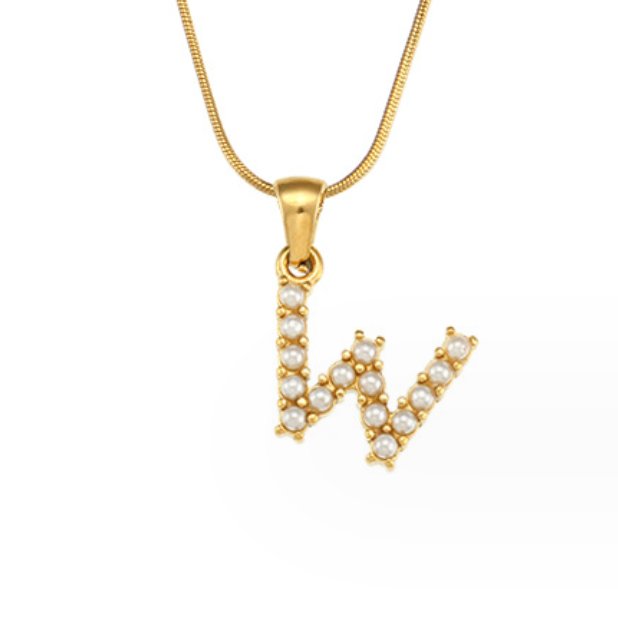 Gouden Letter Parel Charm Ketting