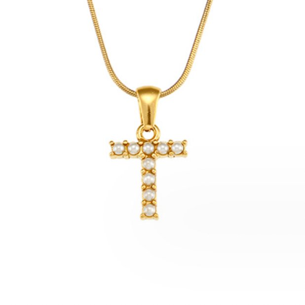 Gouden Letter Parel Charm Ketting