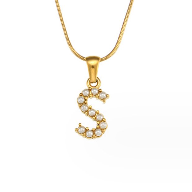 Gouden Letter Parel Charm Ketting