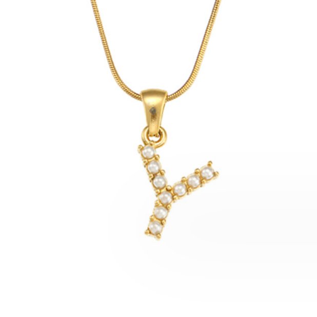 Gouden Letter Parel Charm Ketting