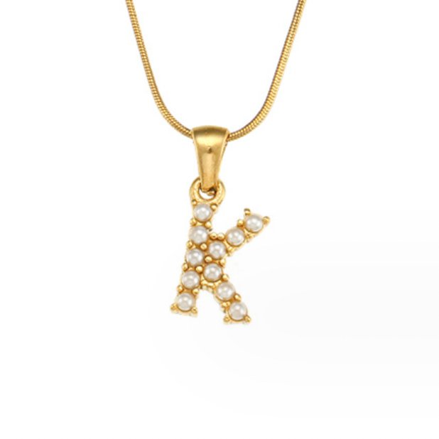 Gouden Letter Parel Charm Ketting
