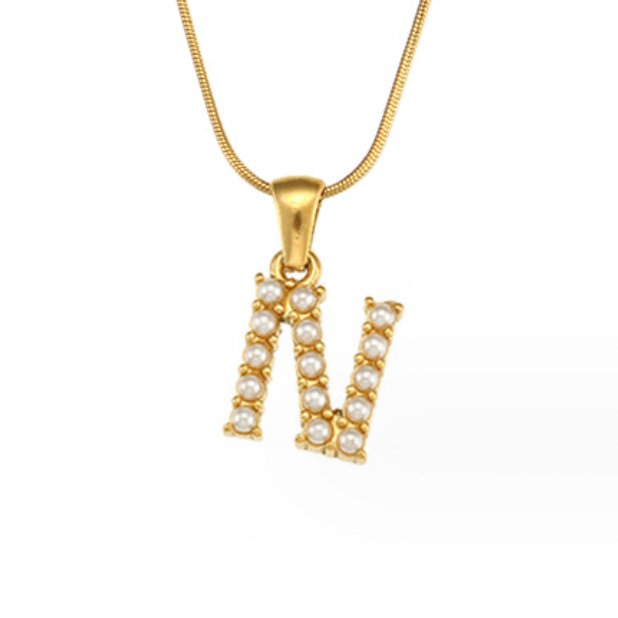 Gouden Letter Parel Charm Ketting