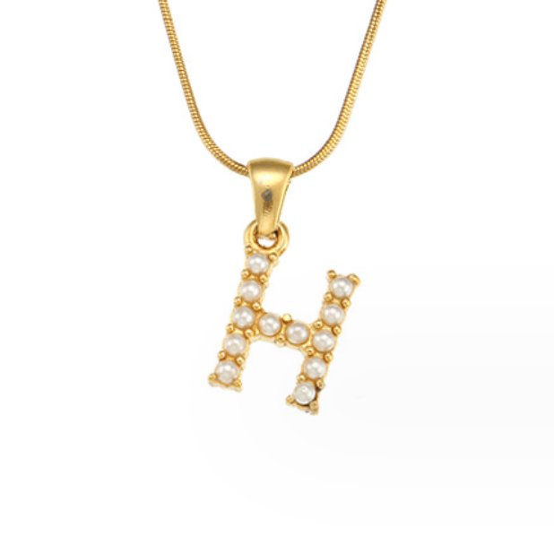 Gouden Letter Parel Charm Ketting