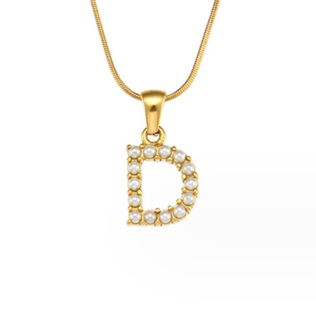 Gouden Letter Parel Charm Ketting