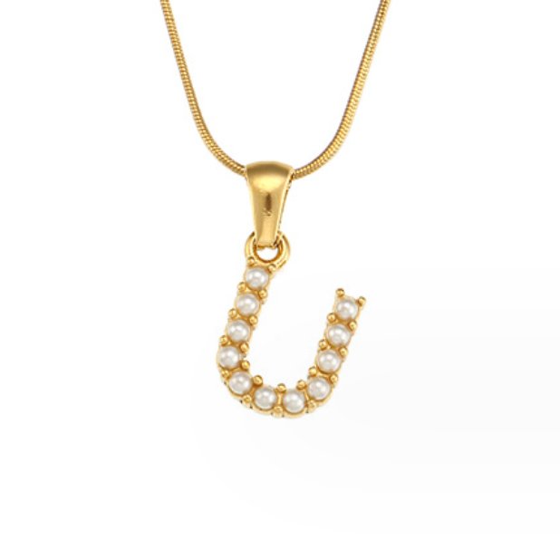 Gouden Letter Parel Charm Ketting