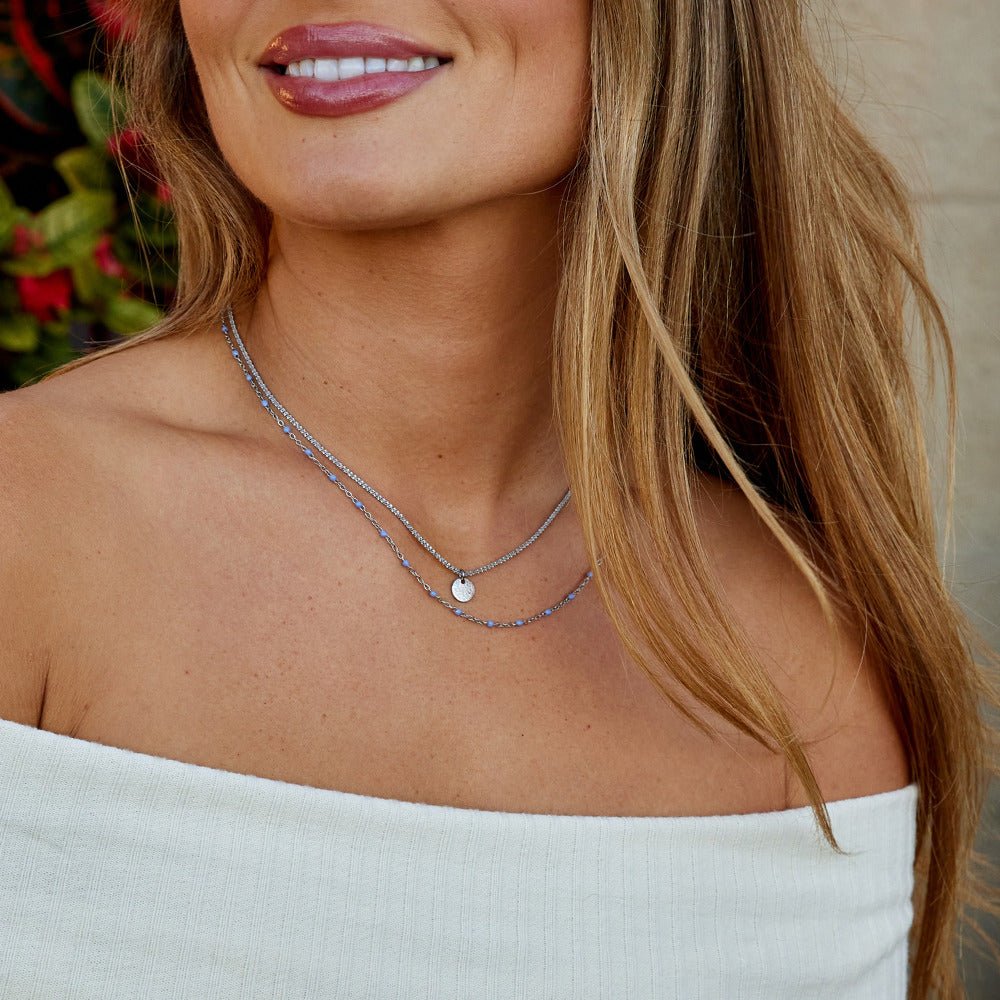 Lia Gelaagde Zilveren Coin Bead Ketting