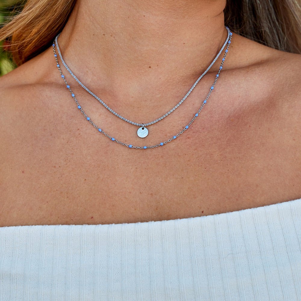 Lia Gelaagde Zilveren Coin Bead Ketting