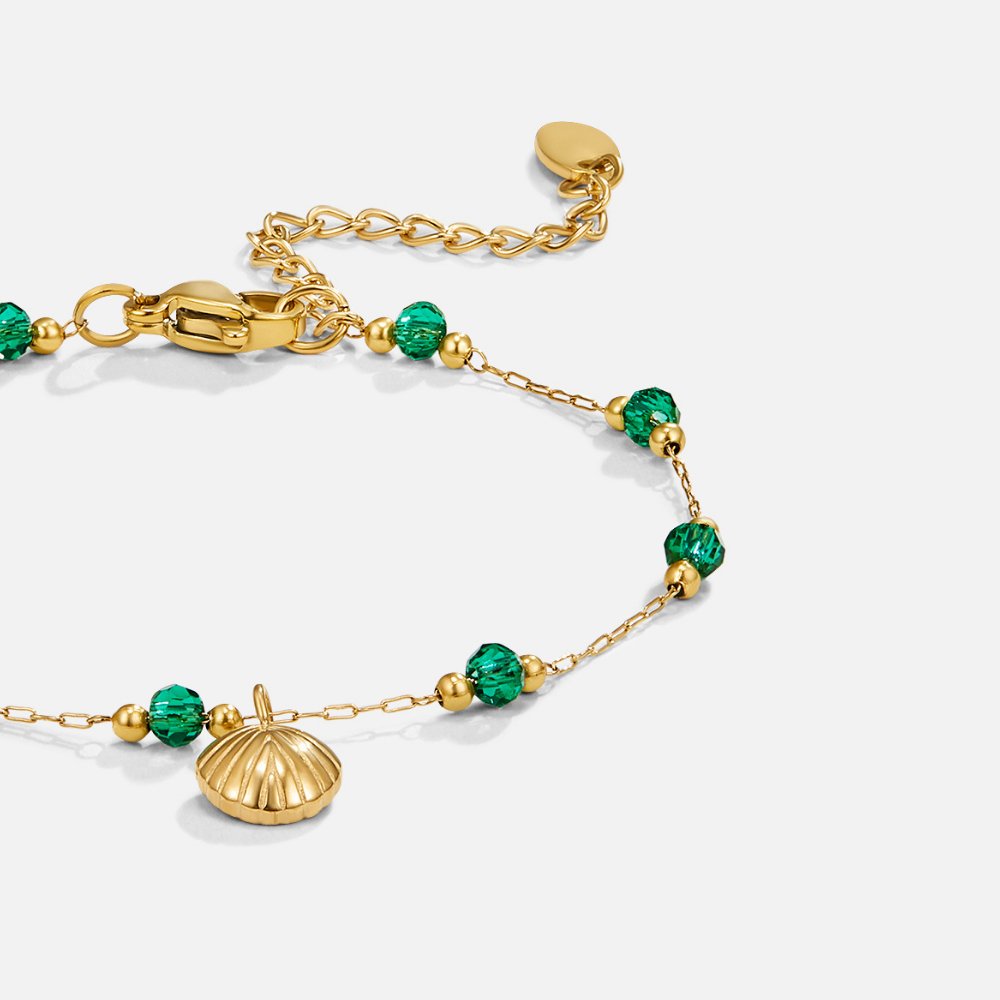 Nerissa Gouden Shell & Green Bead Armband Hoofdafbeelding