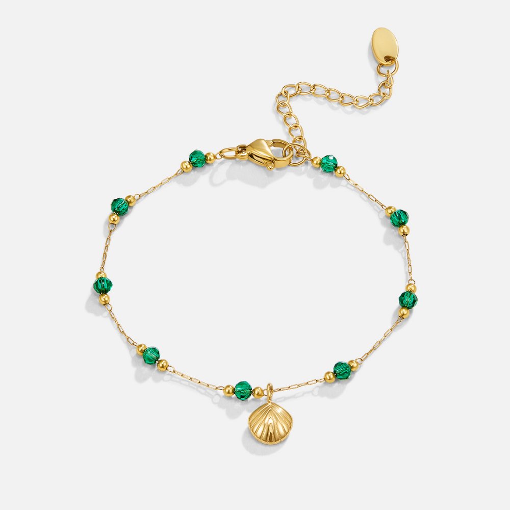 Nerissa Gouden Shell & Green Bead Armband