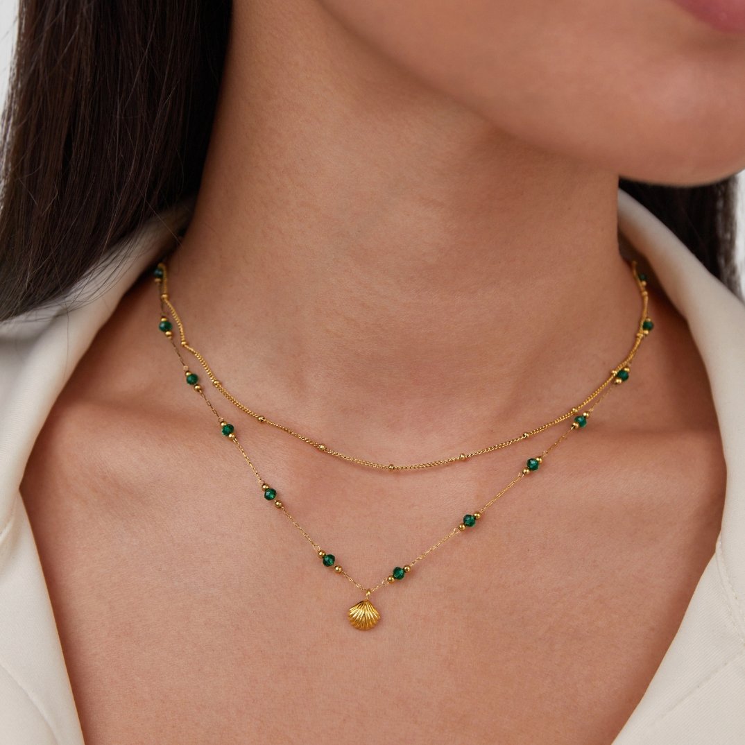 Nerissa Gouden Shell & Green Bead Ketting Secundaire afbeelding