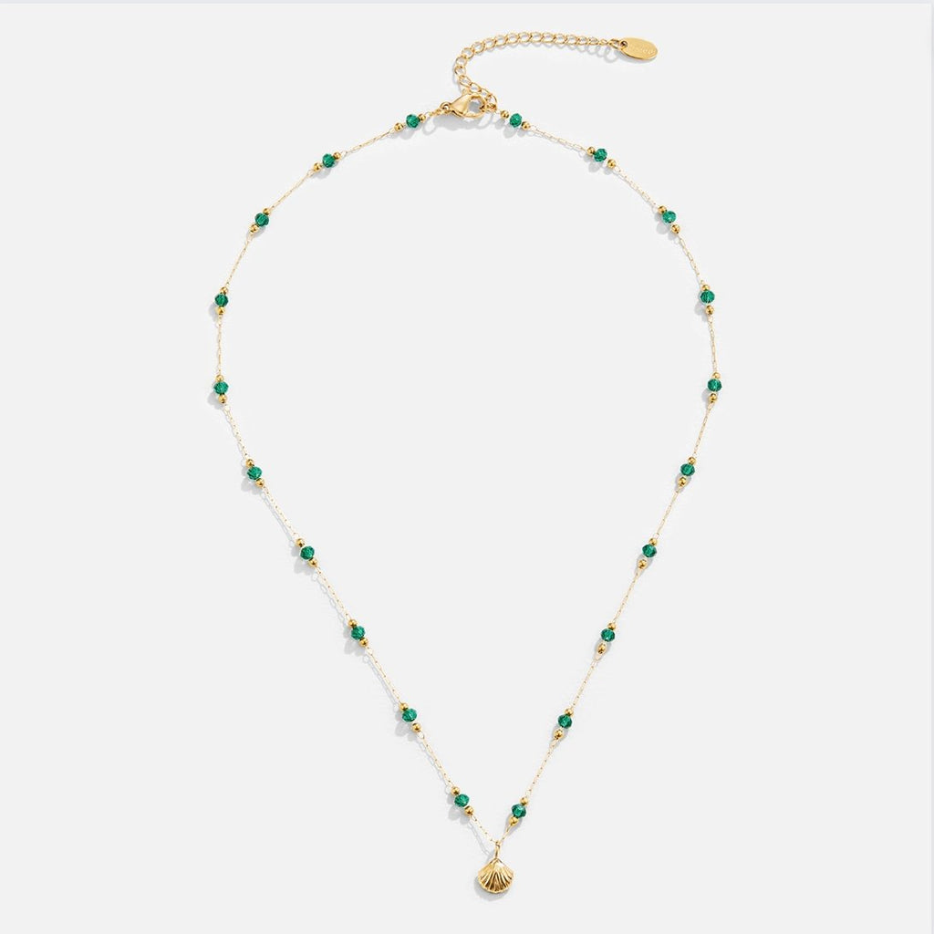 Nerissa Gouden Shell & Green Bead Ketting