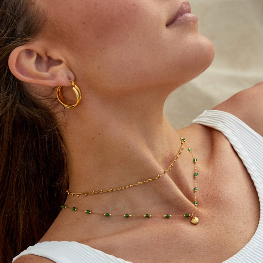 Nerissa Gouden Shell & Green Bead Ketting