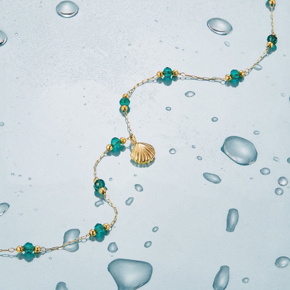 Nerissa Gouden Shell & Green Bead Ketting