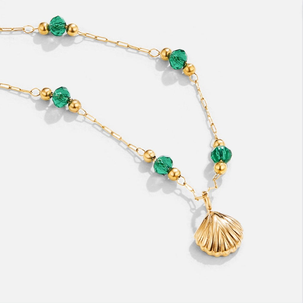 Nerissa Gouden Shell & Green Bead Ketting