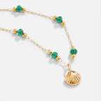 Nerissa Gouden Shell & Green Bead Ketting