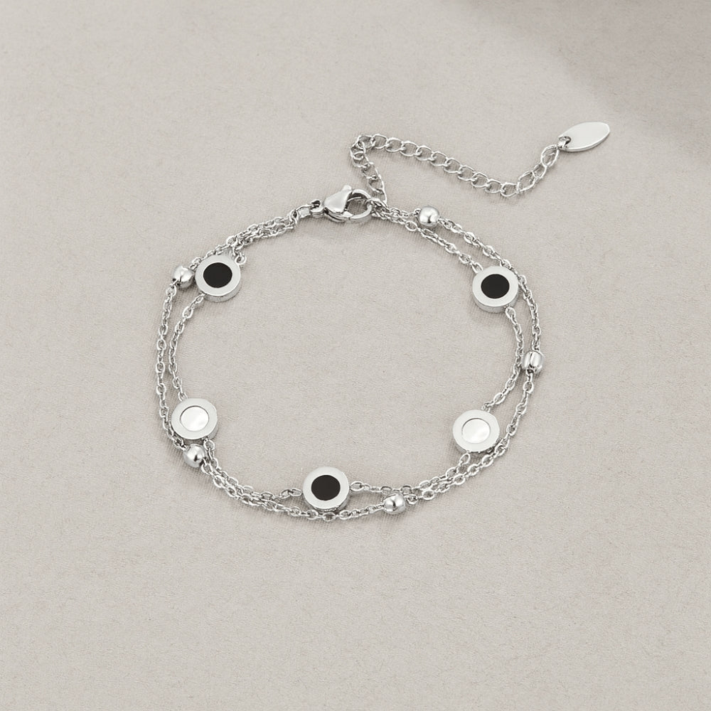 Onyx & White Stone Zilveren Armband