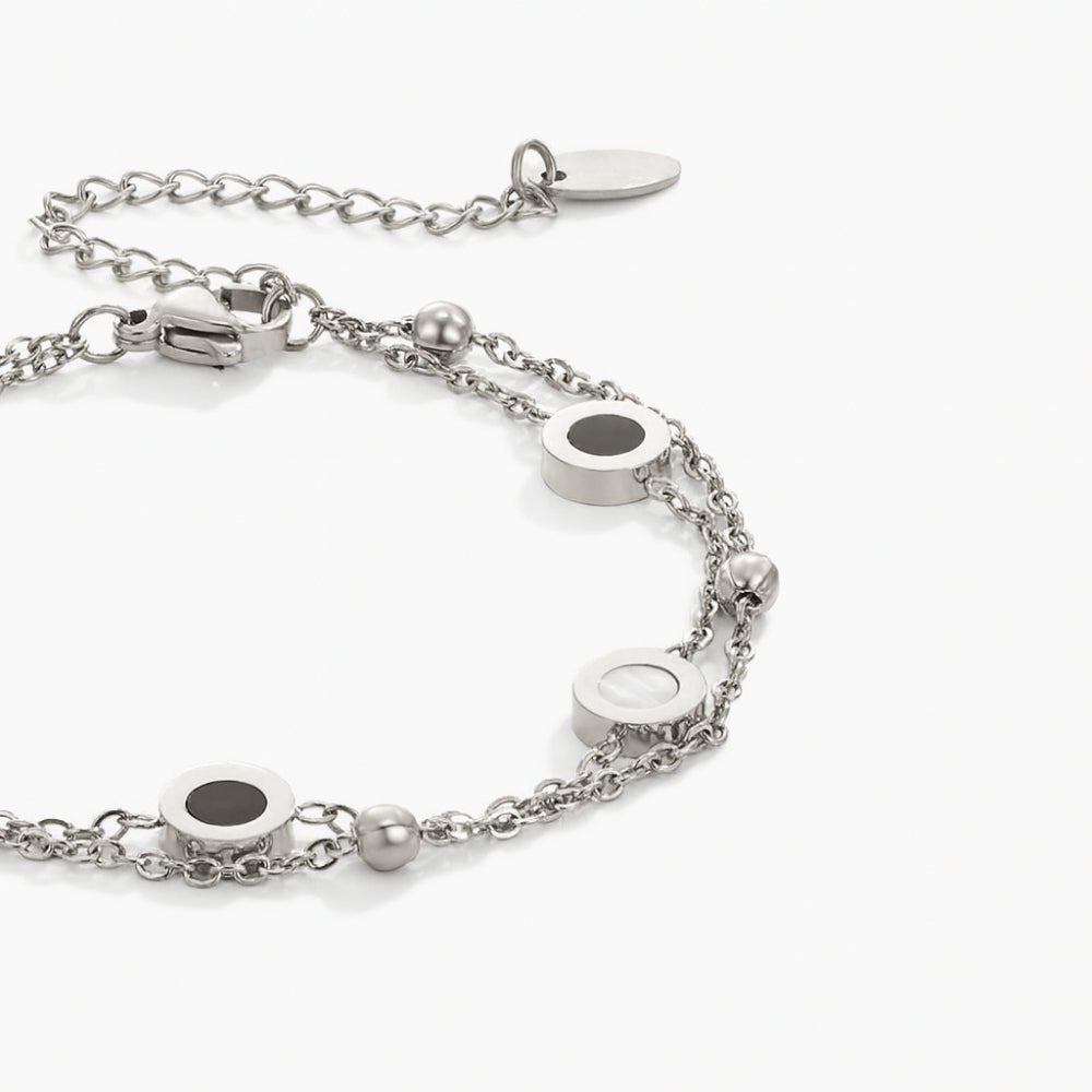 Onyx & White Stone Zilveren Armband