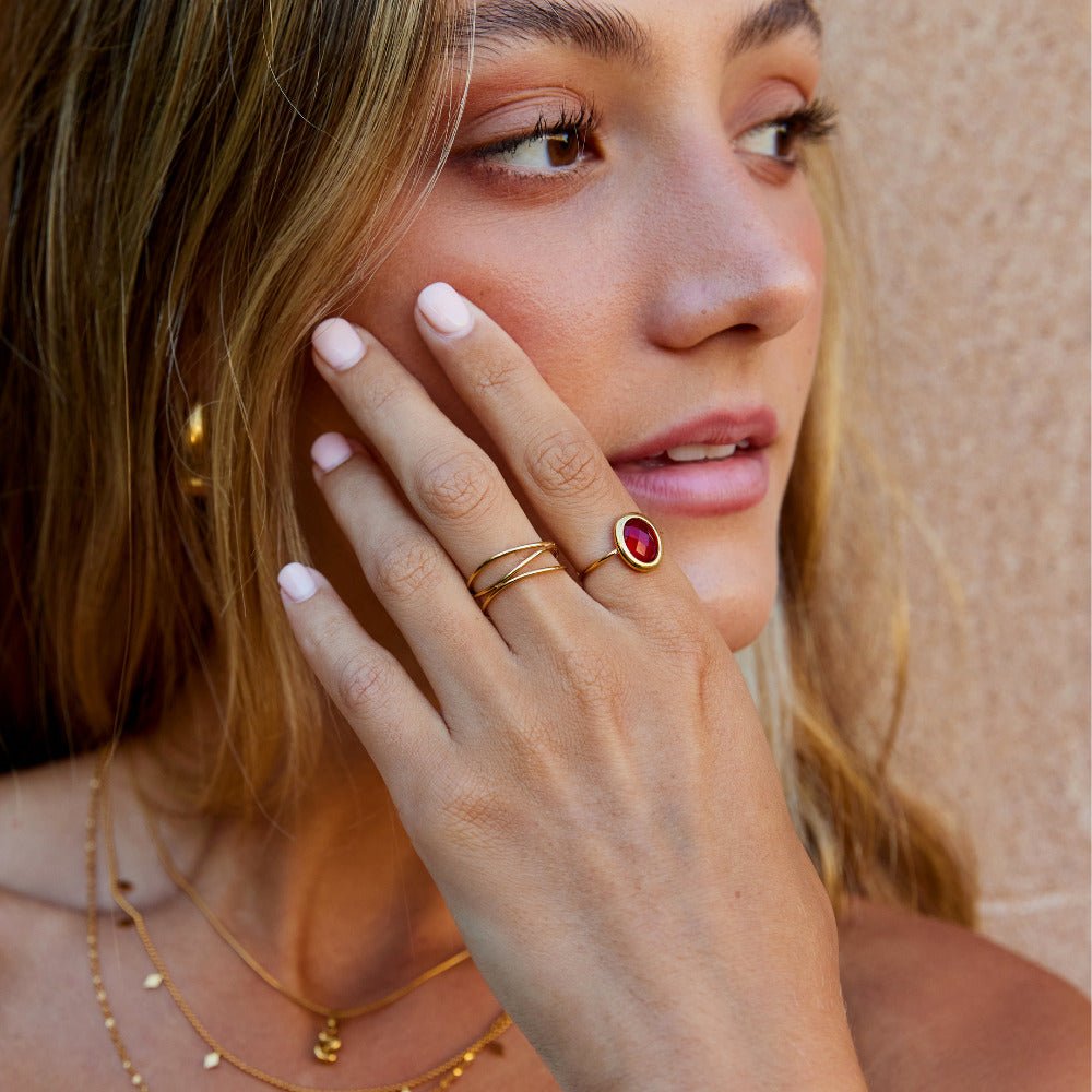 Gouden Ruby Kristallen Ring