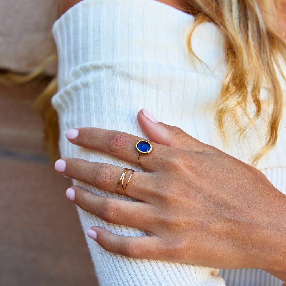Sapphire Blue Kristallen Gouden Ring Secundaire afbeelding