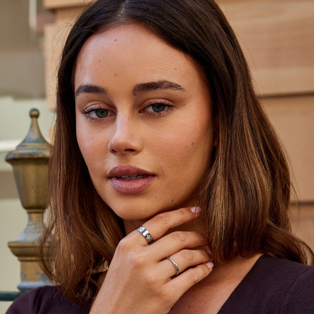 Zilveren Kristallen Clover Band Ring