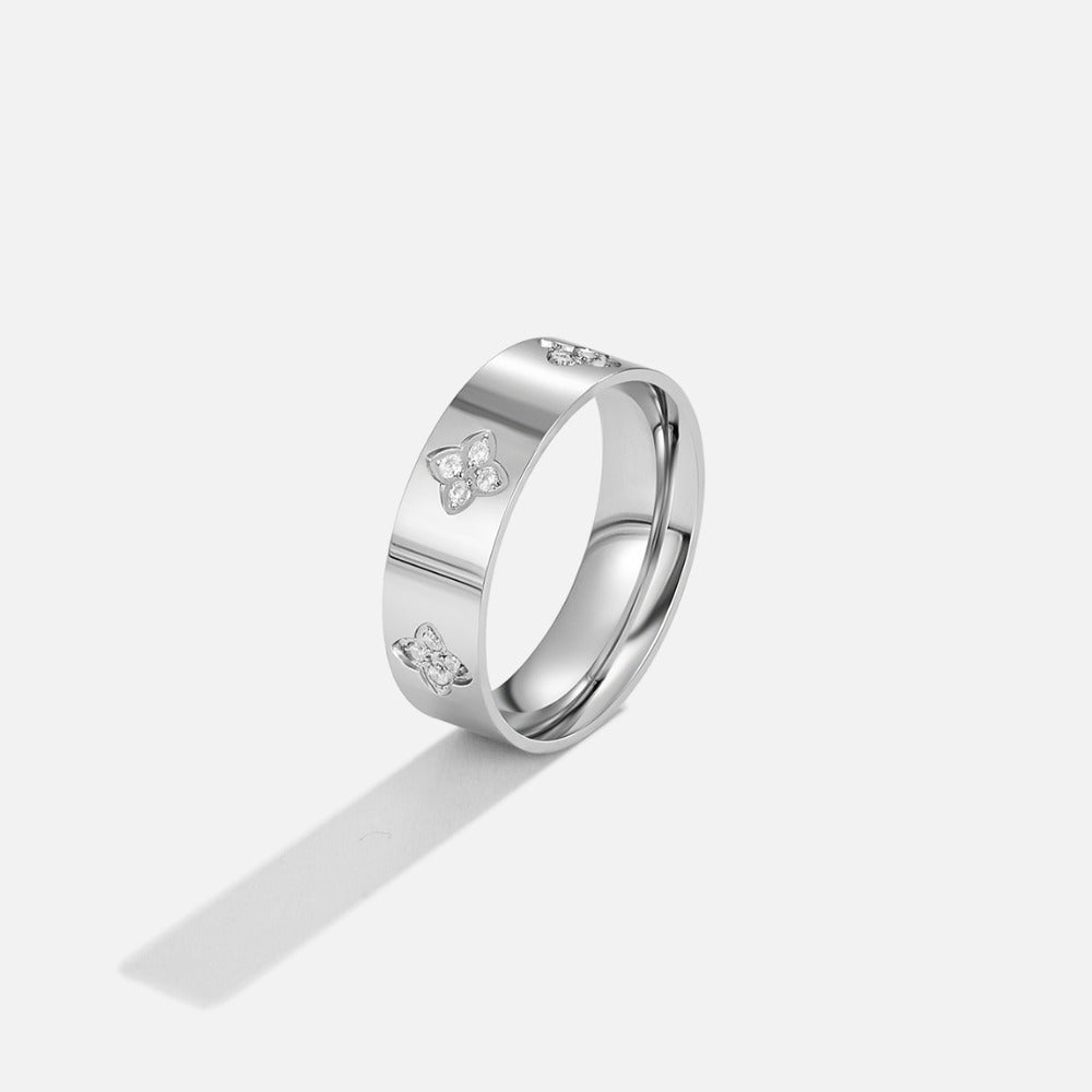 Zilveren Kristallen Clover Band Ring