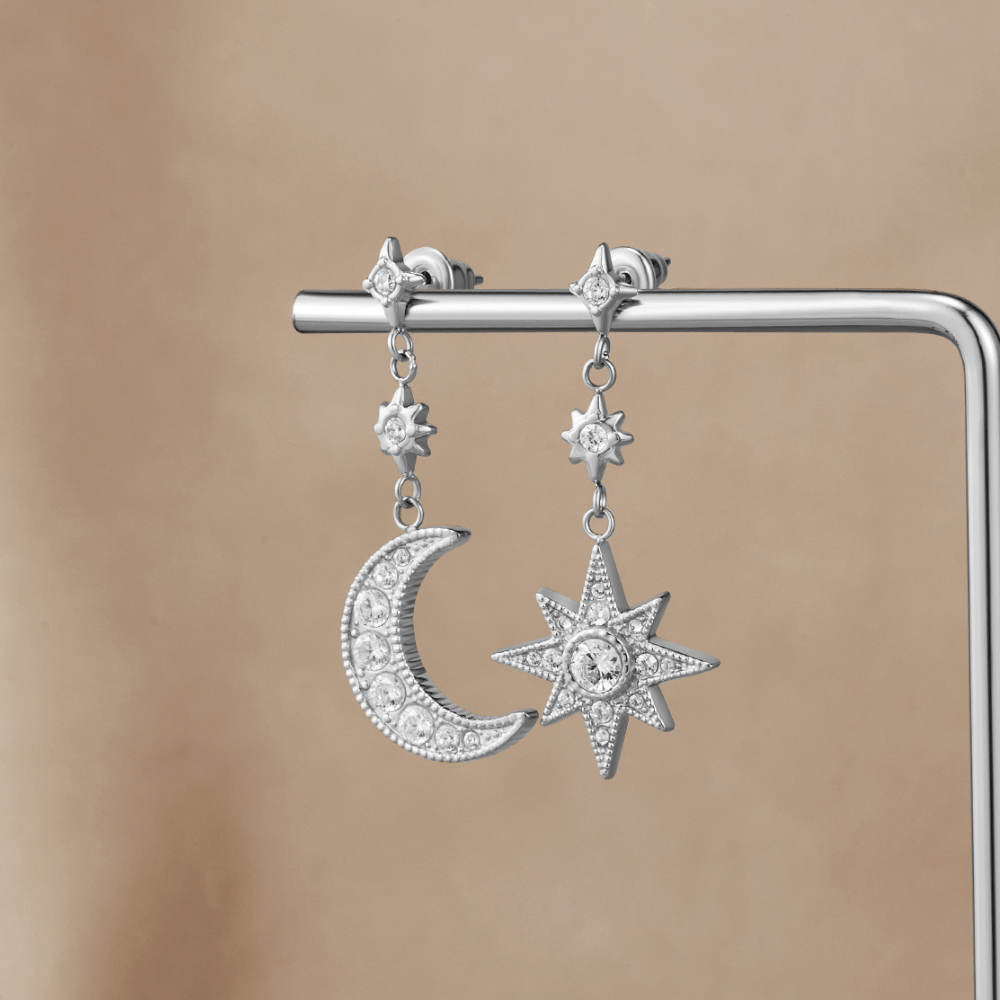 Zilveren Kristallen Moon & Star Oorbellen