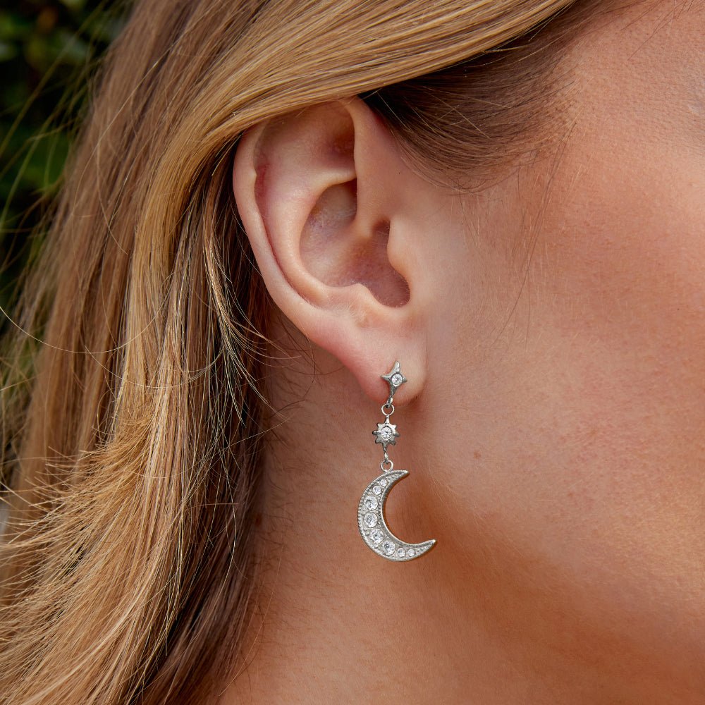 Zilveren Kristallen Moon & Star Oorbellen Secundaire afbeelding
