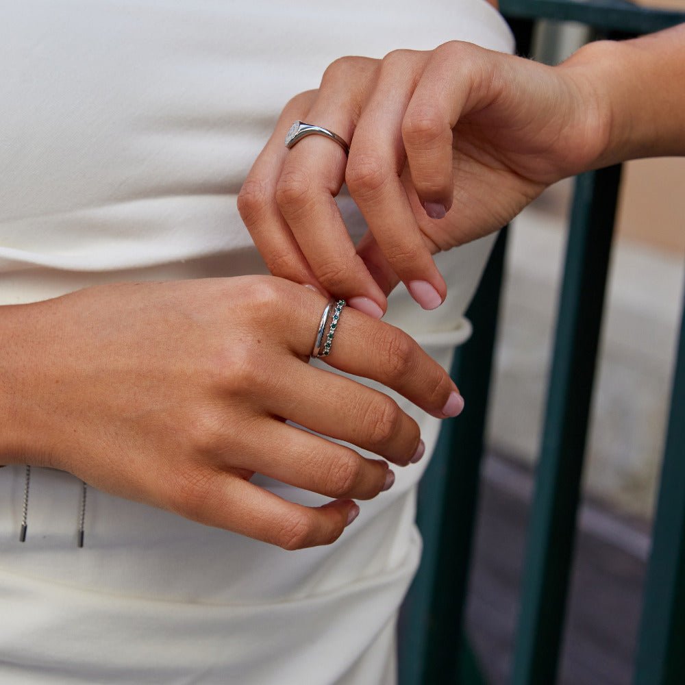 Zilveren Marissa Emerald Green Gelaagde Ring Secundaire afbeelding