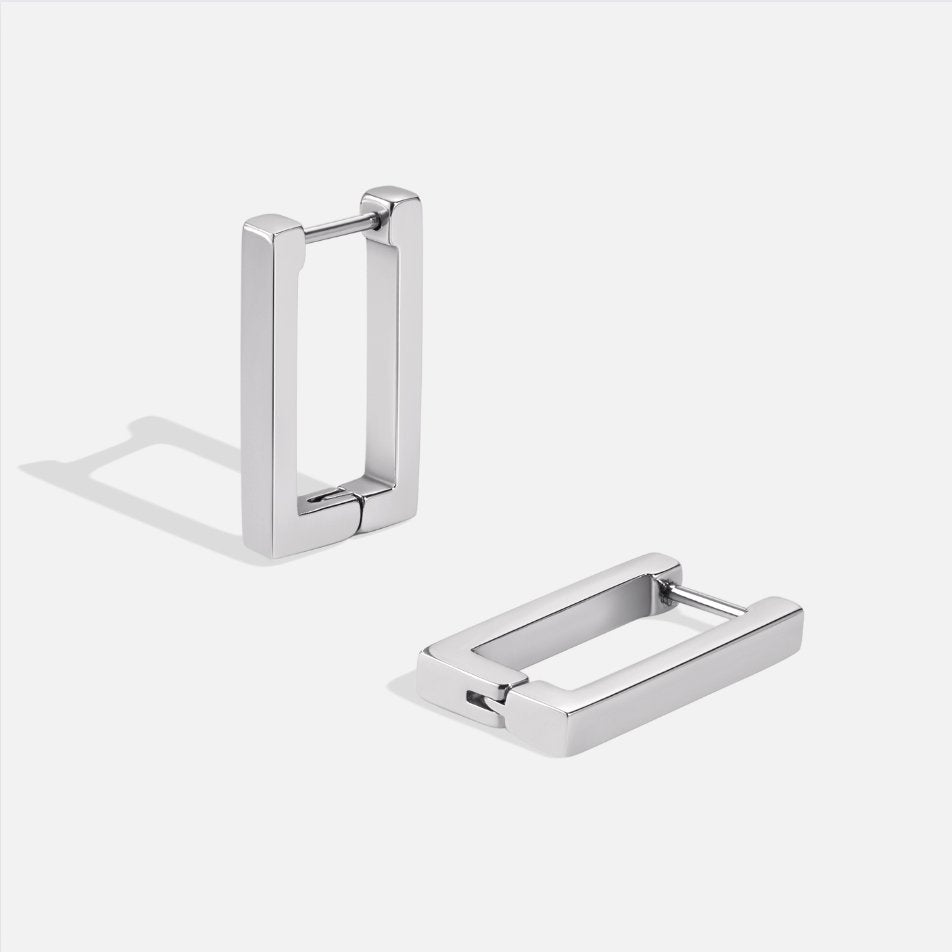 Zilveren Rectangle Ronde Oorbellen Hoofdafbeelding