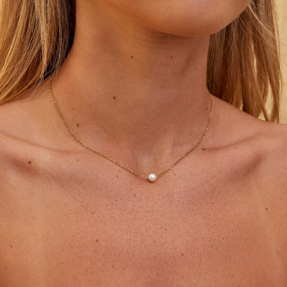 Solitaire Gouden Parel Ketting Secundaire afbeelding