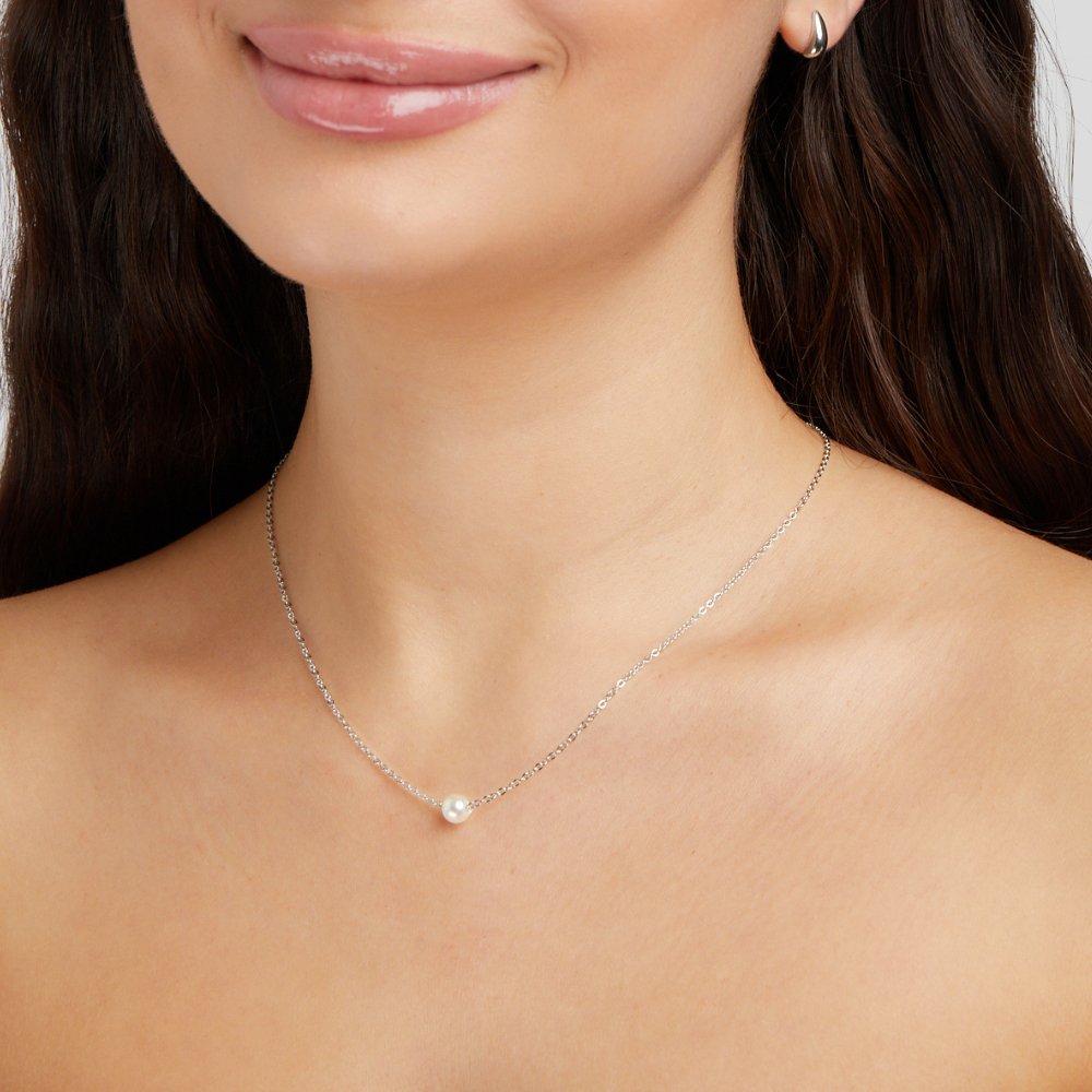 Solitaire Zilveren Parel Ketting