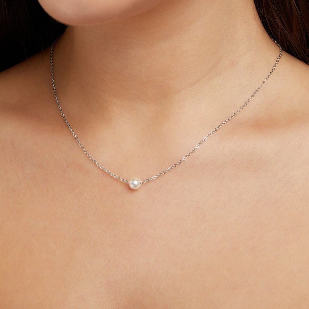 Solitaire Zilveren Parel Ketting Secundaire afbeelding