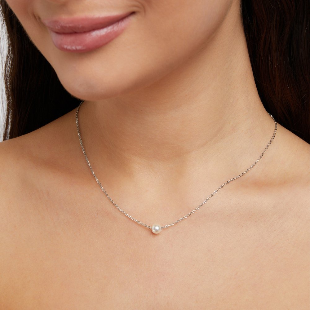 Solitaire Zilveren Parel Ketting