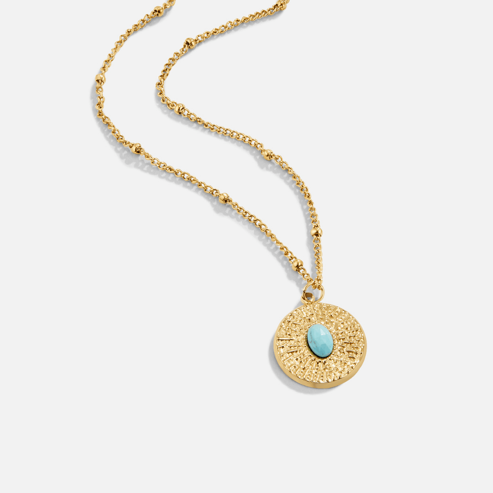 Turquoise Stone Coin Ketting Hoofdafbeelding