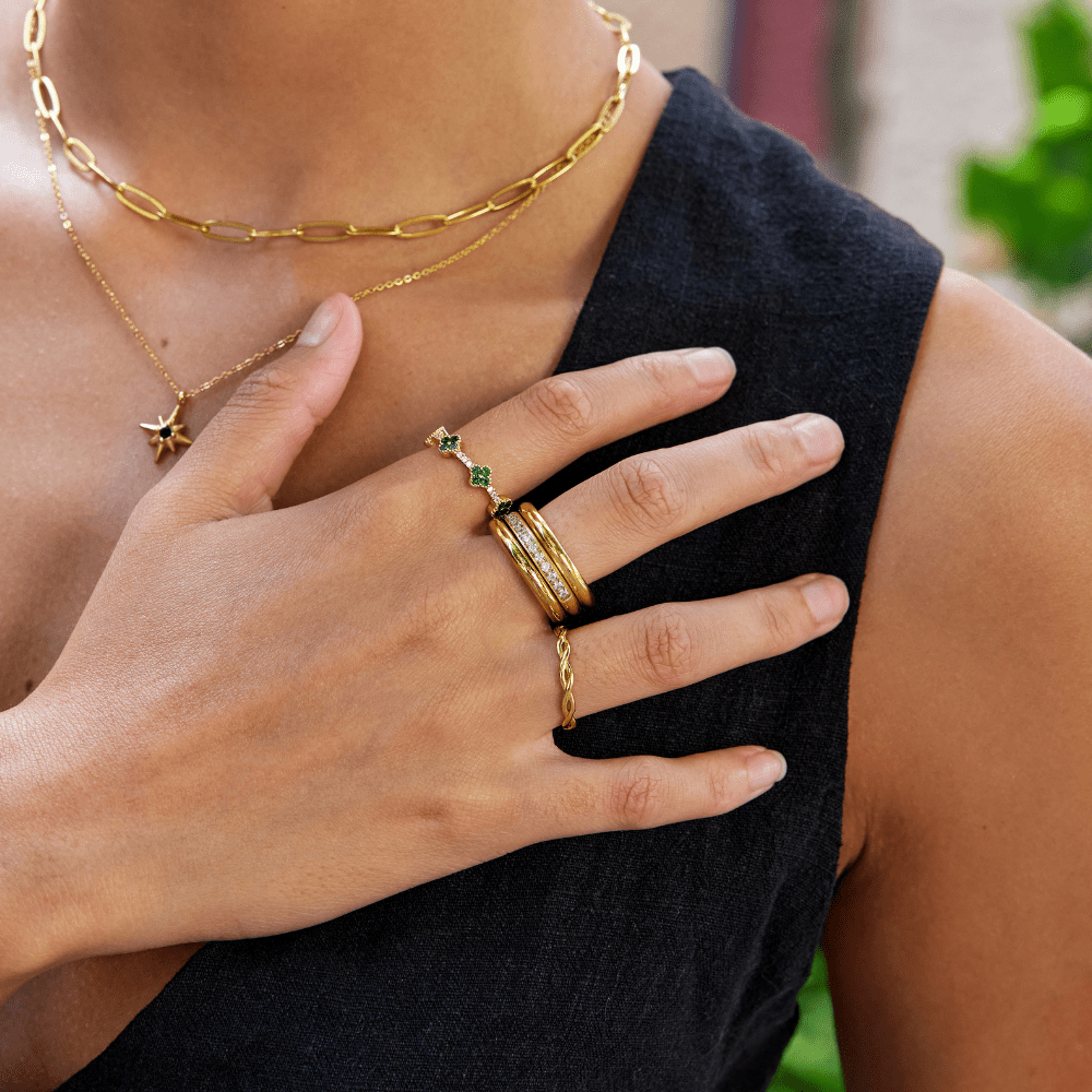 Vana Trio Gouden & Kristallen Ring Set Secundaire afbeelding