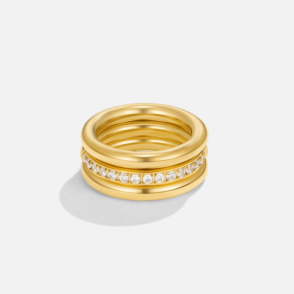 Vana Trio Gouden & Kristallen Ring Set Hoofdafbeelding