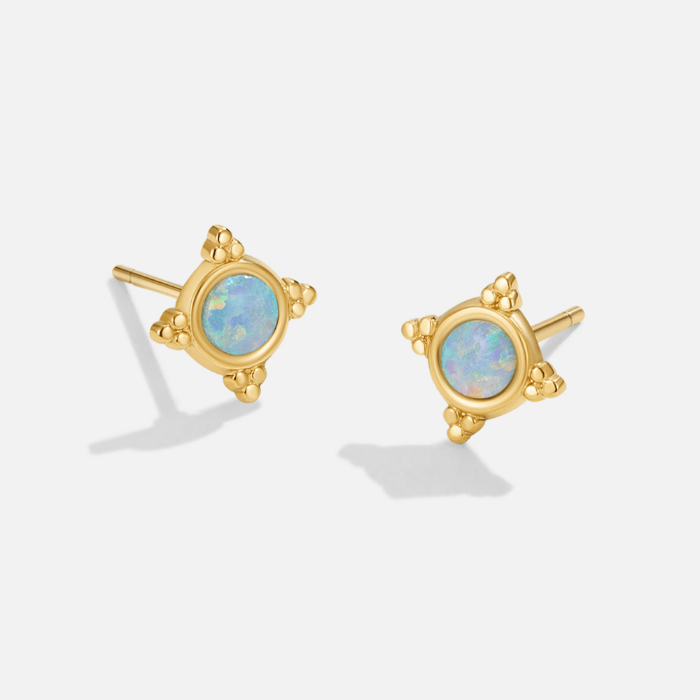 Vintage Blue Opal Knopjes Oorbellen