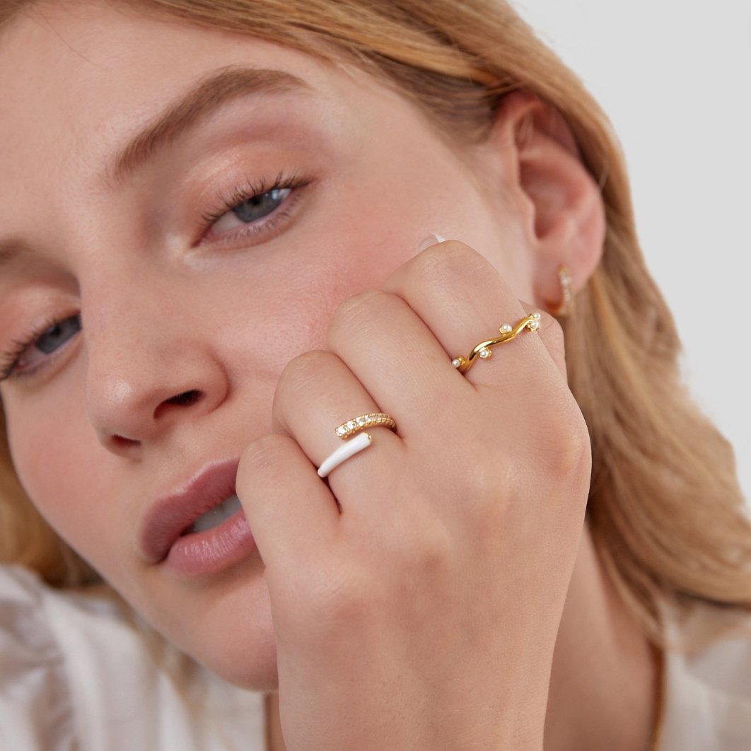 Wavey Parel 18K Gouden Ring