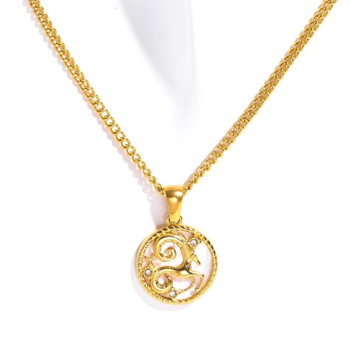 Witte Shell Zodiac Coin Ketting