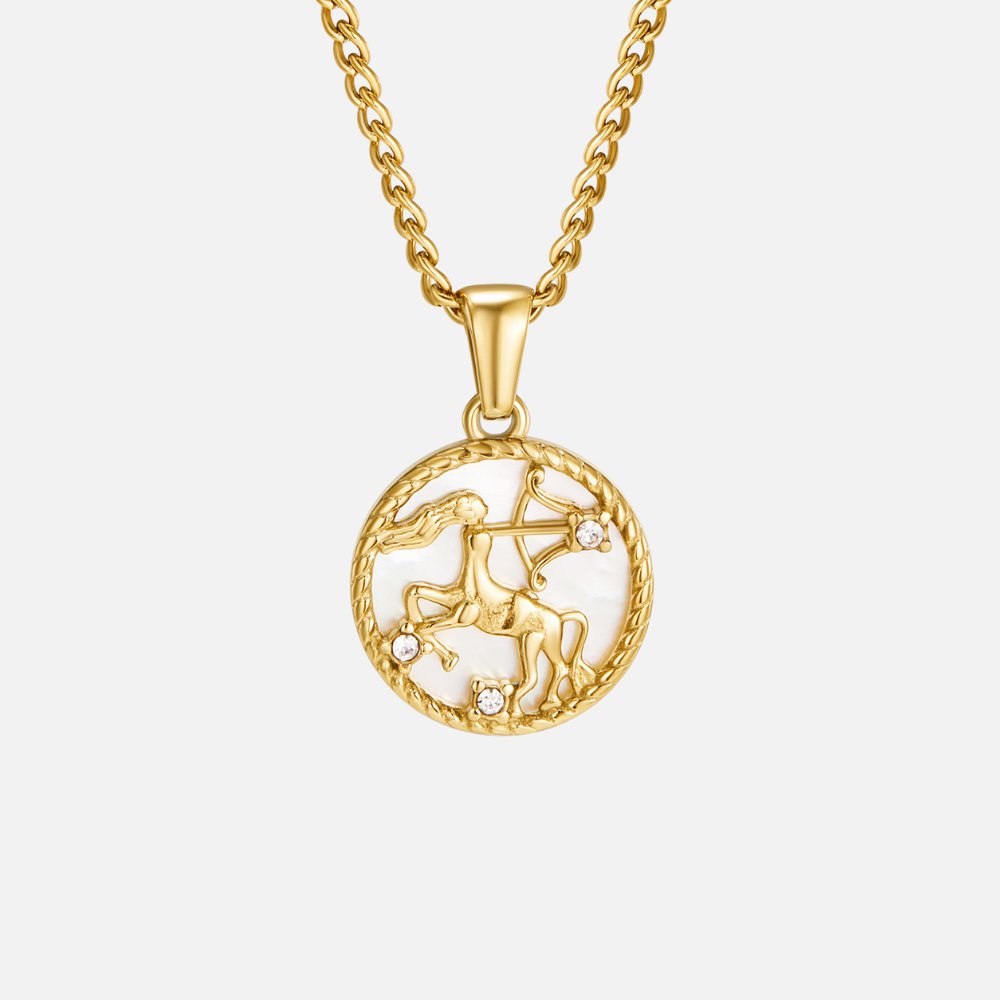 Witte Shell Zodiac Coin Ketting