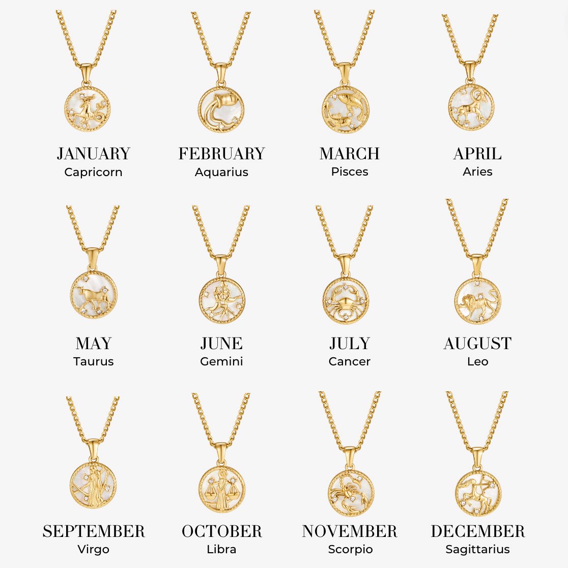 Witte Shell Zodiac Coin Ketting