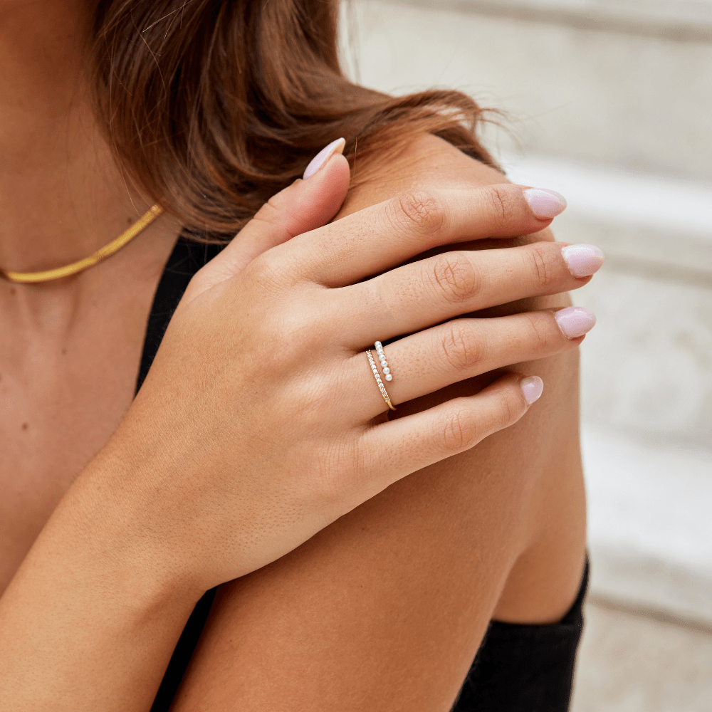 Parel & Kristallen Wikkel Ring